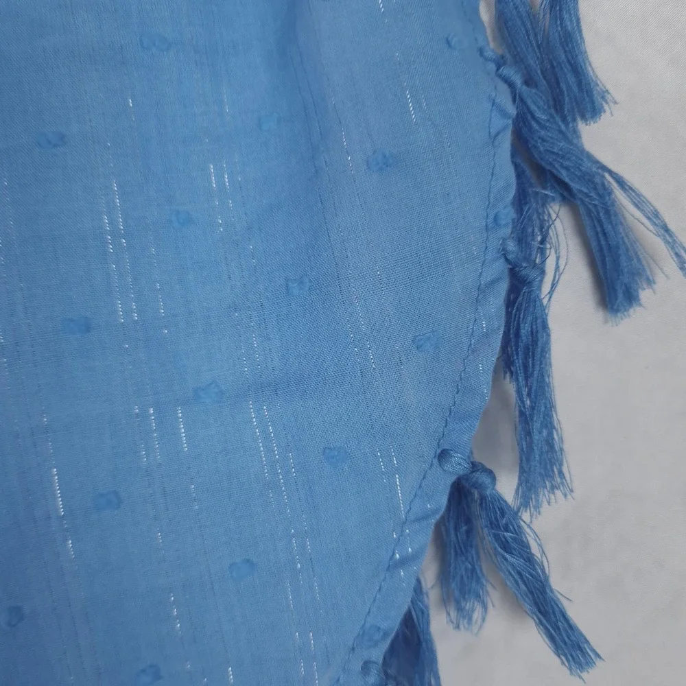 Vitamin A Scarf Wrap Womens One Size Blue Polka Dot Tassel Beach Sarong Cover-Up